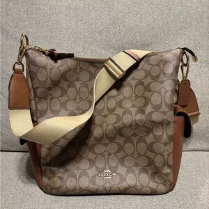 Coach Tan and Brown Signature Shoulder Bag